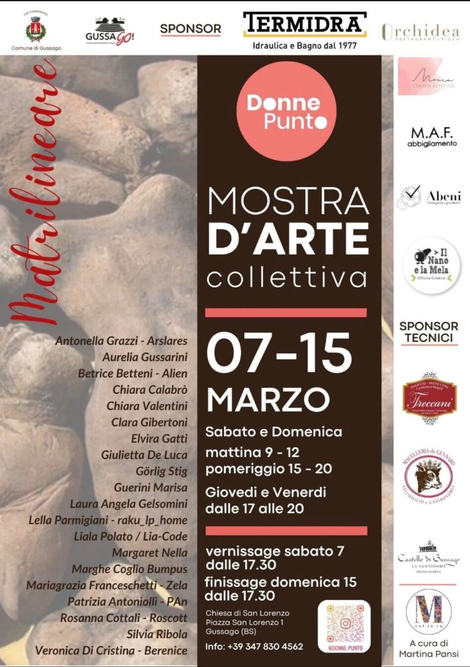 Ieri si è aperta la mostra Matrilineare nella Chiesa di San Lorenzo, nel centro di Gussago