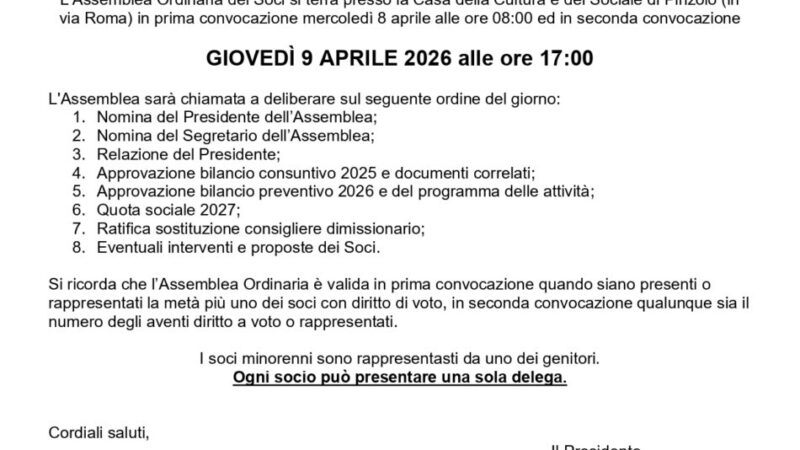 Pro Loco Pinzolo: Convocazione Assemblea ordinaria Giovedì 9 aprile ore 17