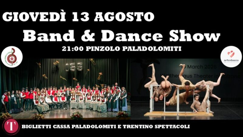 Pinzolo “Ritmi d’estate” Giovedì 13 agosto ore 21 “Band & Dance Show” al Paladolomiti