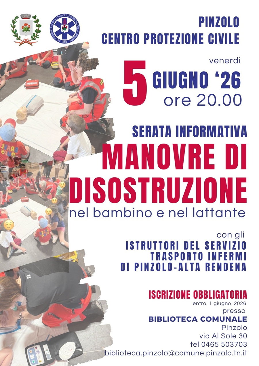 Pinzolo Venerdì 5 giugno ore 20: Serata informativa “Manovre di disostruzione nel bambino e nel lattante”