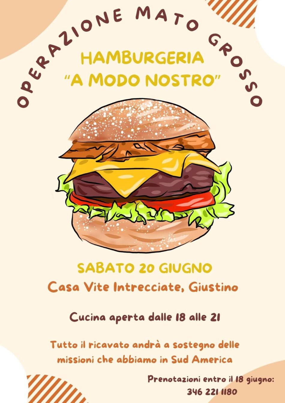 Sabato 20 giugno: ritorna la super HAMBURGERIA solidale a Casa Vite Intrecciate a Giustino