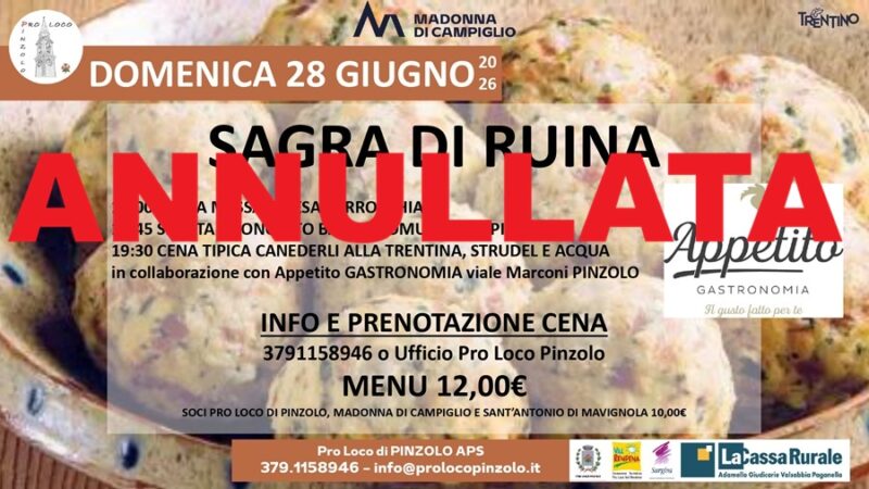 Pinzolo Domenica 28 giugno “SAGRA DI RUINA” – ANNULLATA