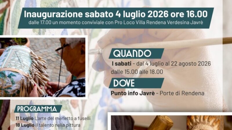 Mani d’autore: rassegna d’arte e artigianato. Ogni sabato, dal 4 luglio al 22 agosto, al Punto info di Javré