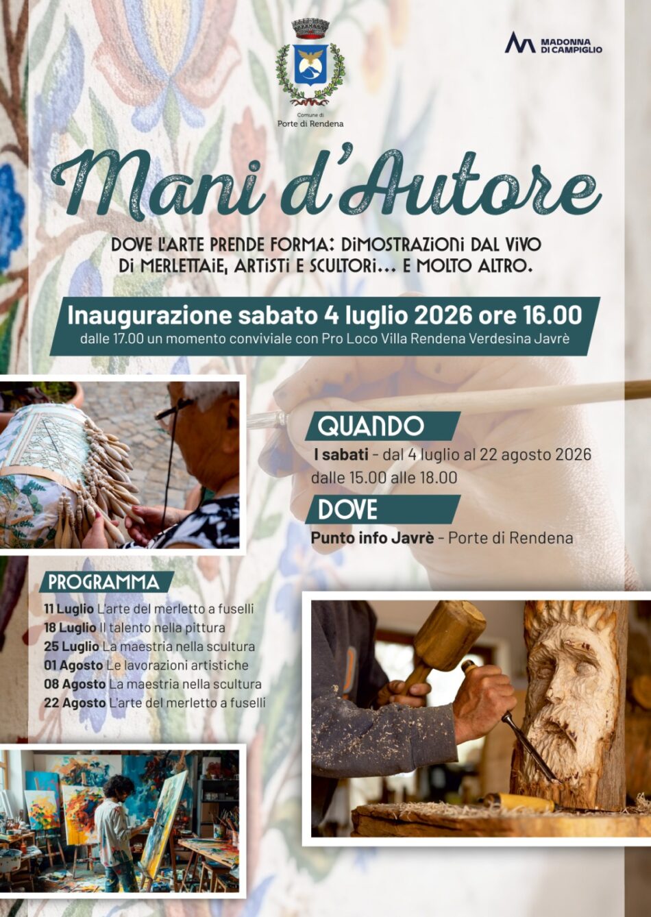 Mani d’autore: rassegna d’arte e artigianato. Ogni sabato, dal 4 luglio al 22 agosto, al Punto info di Javré