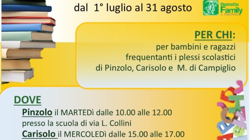 Biblioteca Pinzolo “Compiti insieme” dal 1° luglio al 31 agosto