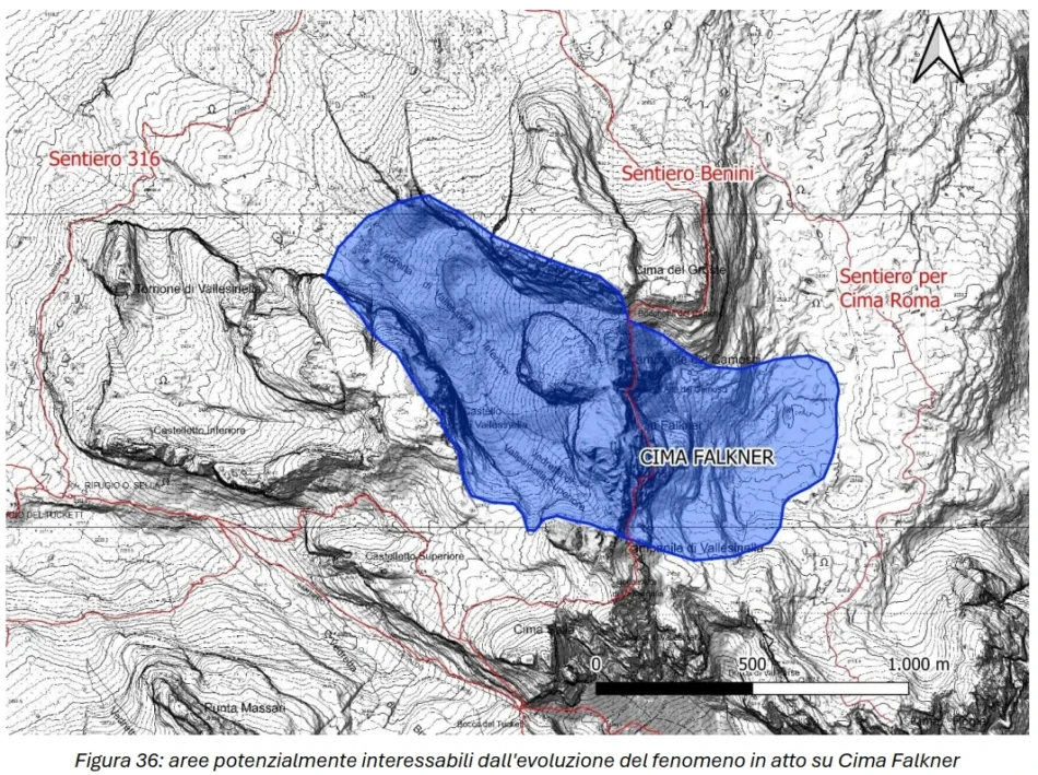 Cima Falkner nel gruppo di Brenta, restano chiusi il sentiero Benini e l’area della vedretta di Vallesinella inferiore e superiore