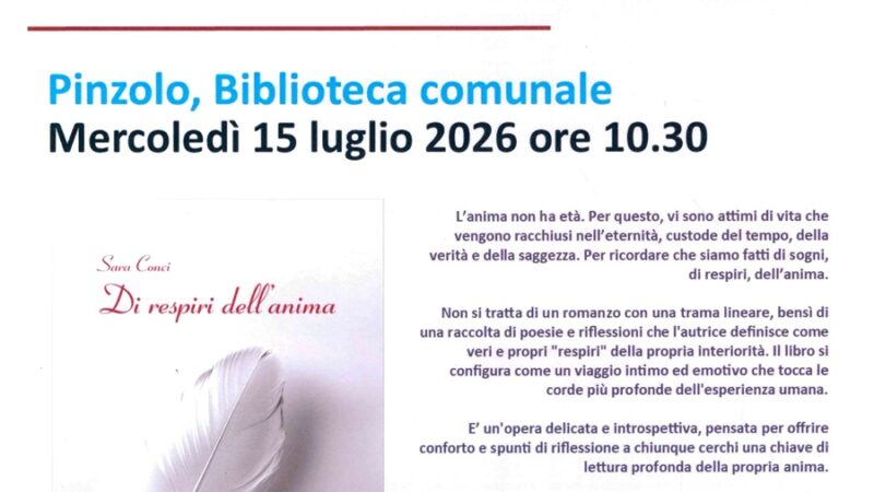 Biblioteca di Pinzolo Mercoledì 15 luglio ore 10.30 “Di respiri dell’anima” di Sara Conci