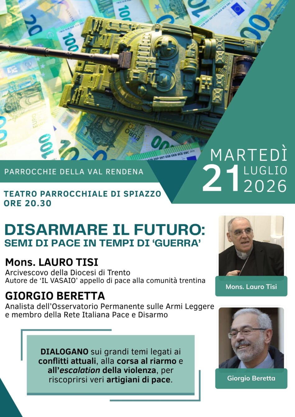 Spiazzo Teatro Parrocchiale Martedì 21 luglio ore 21 “DISARMARE IL FUTURO: semi di pace in tempi di guerra”
