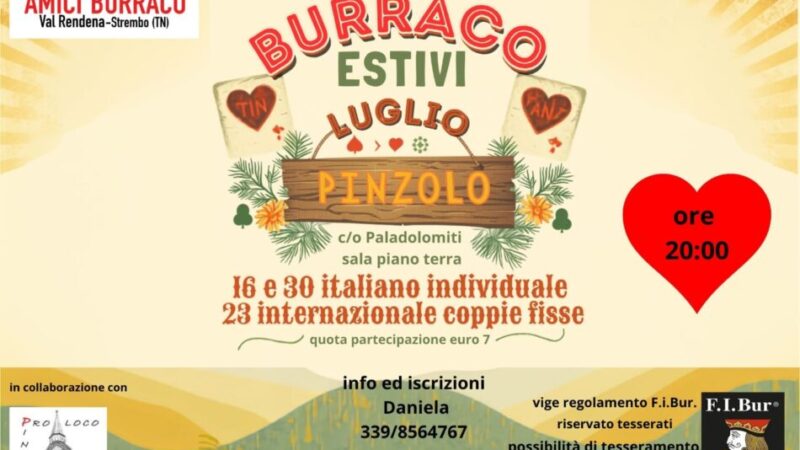 Pinzolo Torneo di Burraco 16 luglio ore 20 Paladolomiti