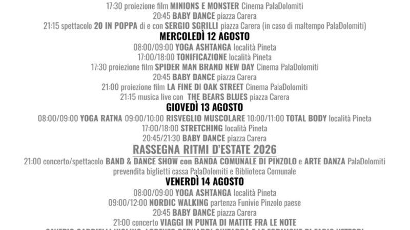 L’Estate è Pinzolo – Manifestazioni dal 10 al 16 agosto 2026