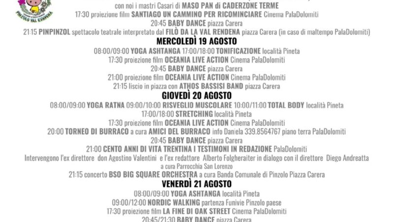 L’Estate è Pinzolo: Manifestazioni dal 17 al 23 agosto