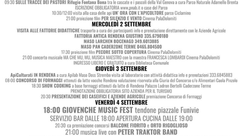 L’estate e Pinzolo: Manifestazioni dal 31 agosto al 6 settenbre
