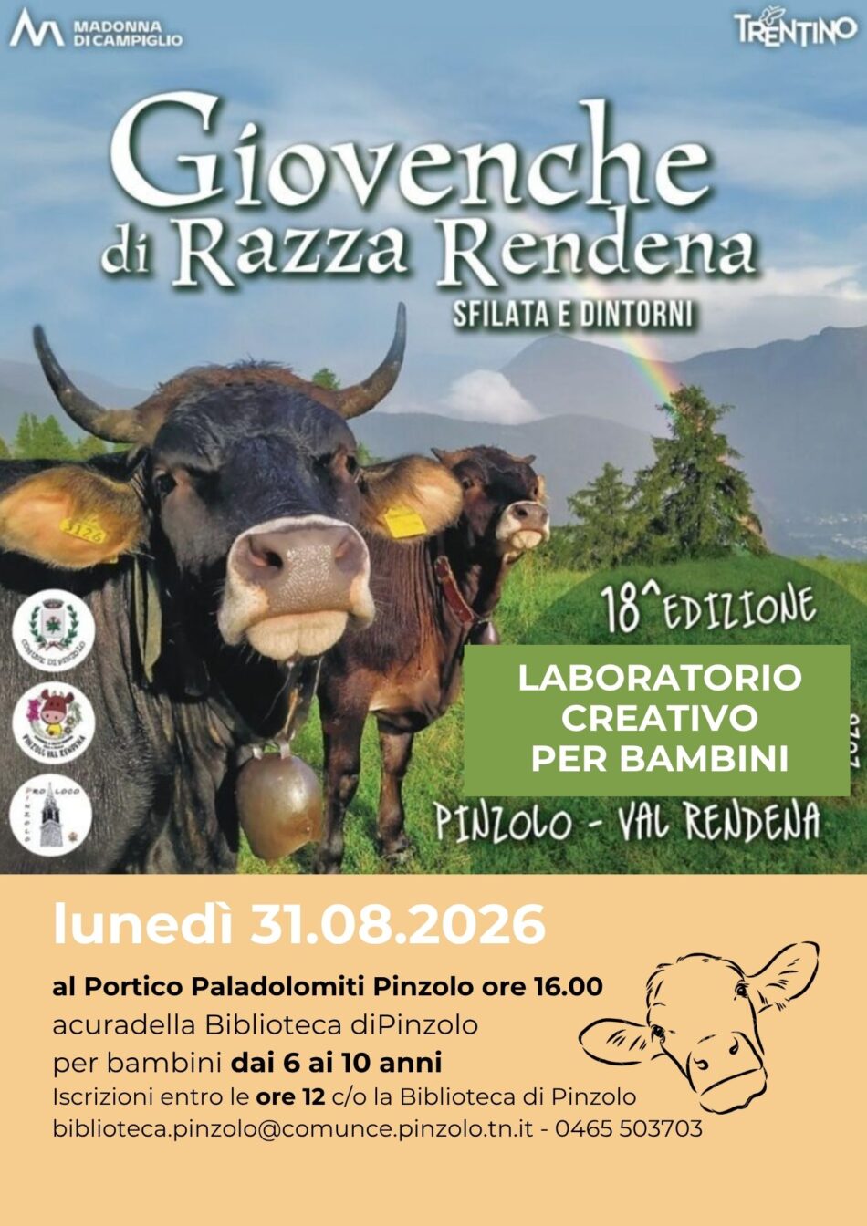 Giovenche di Rendena: Lunedì 31 agosto ore 16 “LABORATORIO CREATIVO PER BAMBINI” al Portico Paladolomiti Pinzolo