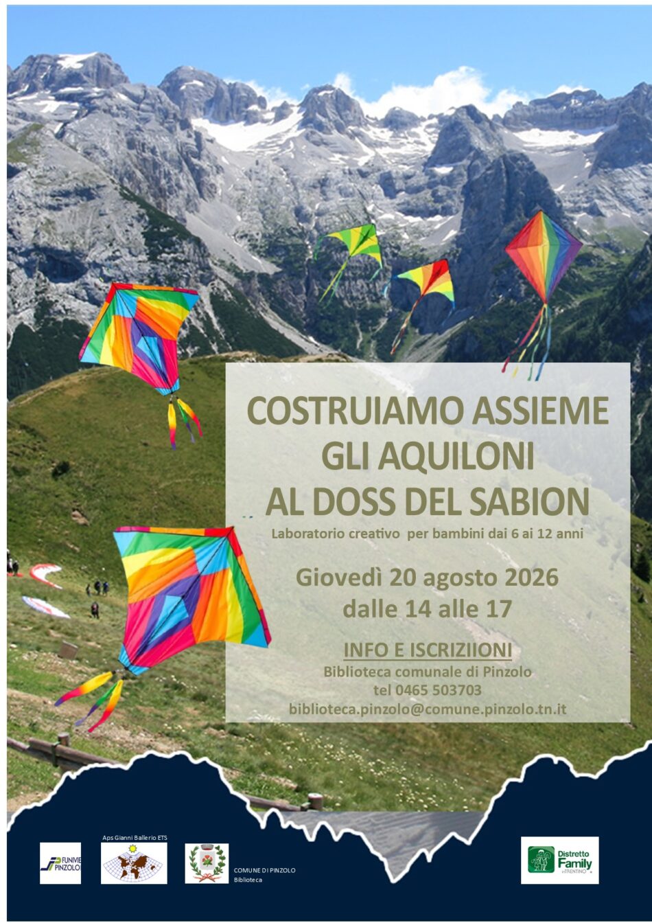 Pinzolo Giovedì 20 agosto: Costruiamo assieme gli aquiloni al Doss del Sabion