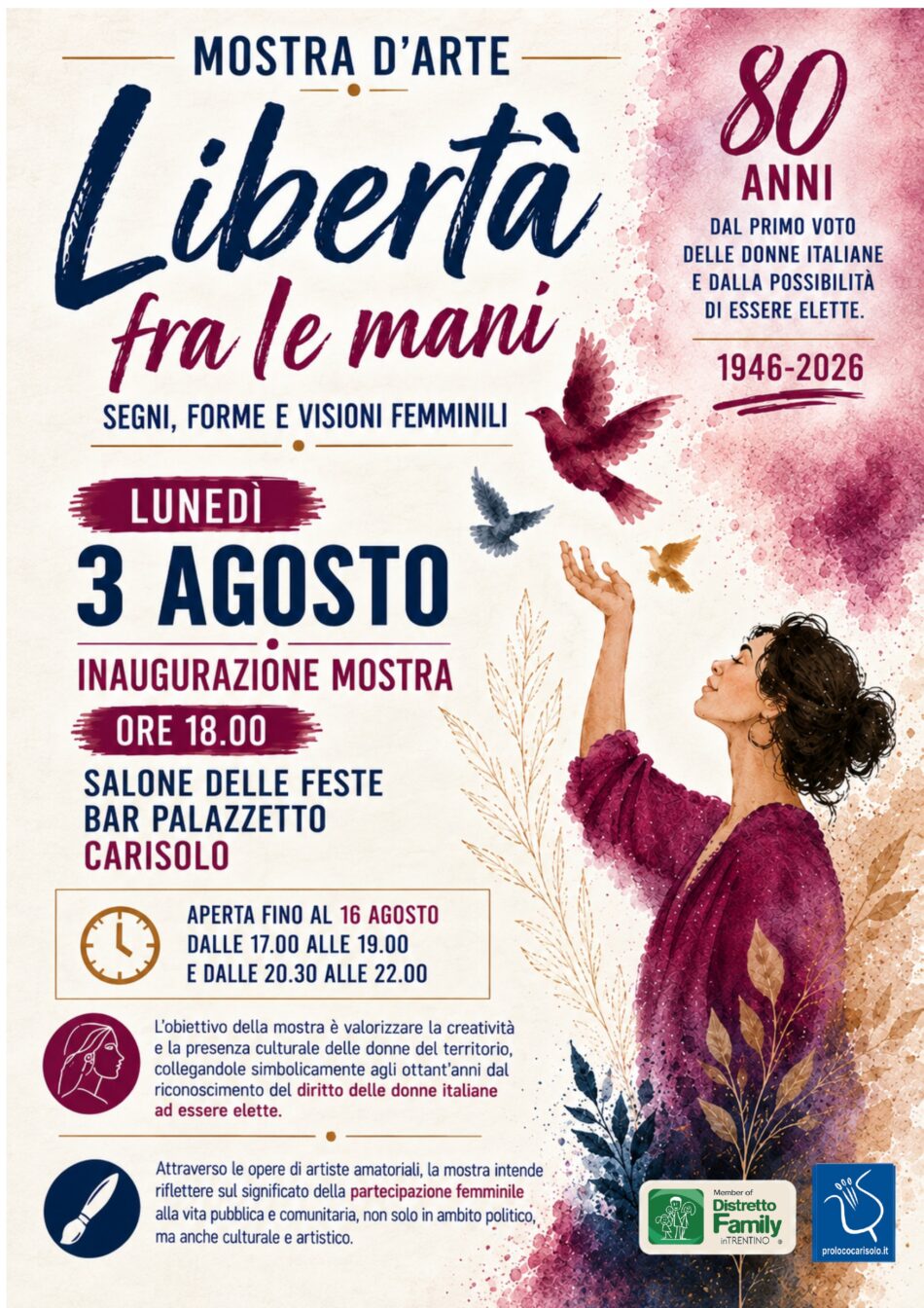Carisolo Lunedì 3 agosto Inaugurazione mostra “Libertà fra le mani”
