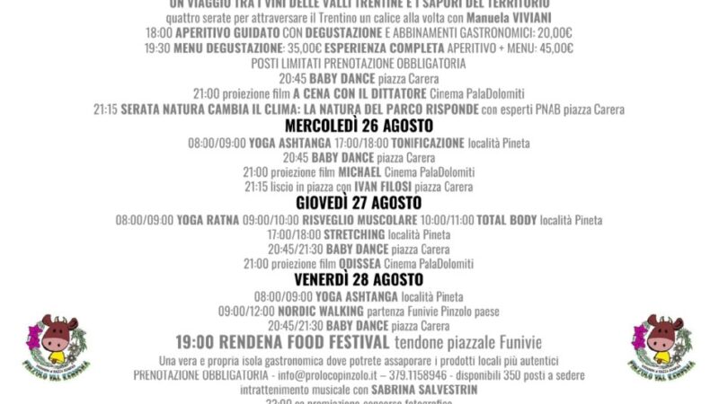 L’Estate è Pinzolo: Manifestazioni dal 24 al 30 agosto