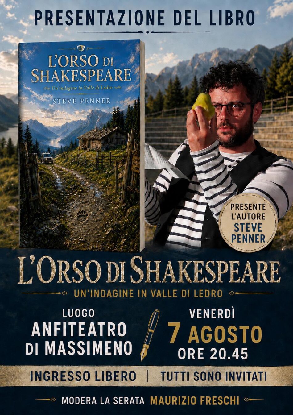Massimeno Venerdì 7 agosto ore 20.45: Steve Penner presenterà il suo romanzo L’Orso di Shakespeare