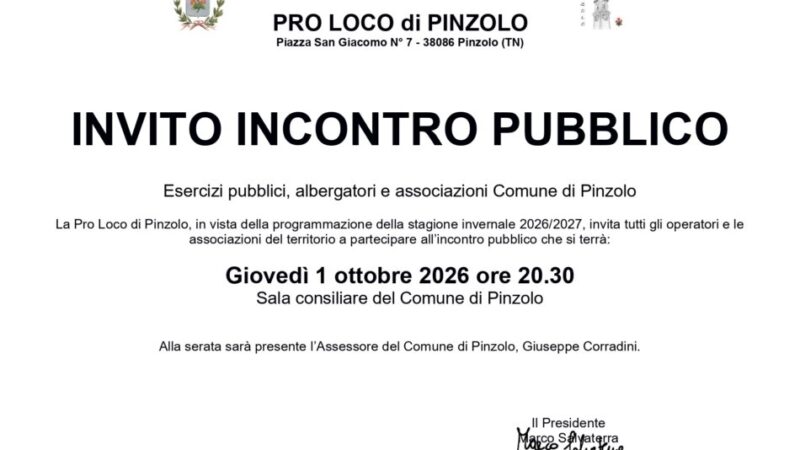 Pinzolo: Giovedì 1° ottobre ore 20.30 “Incontro pubblico”