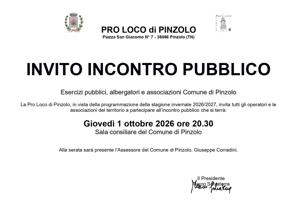 Pinzolo: Giovedì 1° ottobre ore 20.30 “Incontro pubblico”