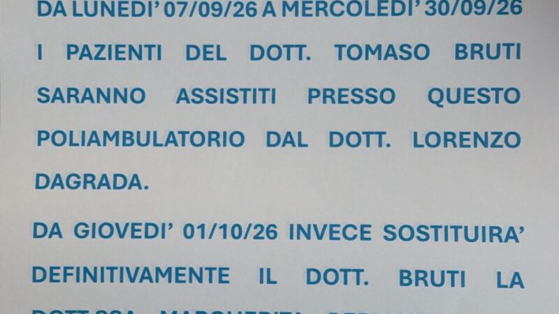 Comunicazione per i pazienti del Dott. Tomaso Bruti