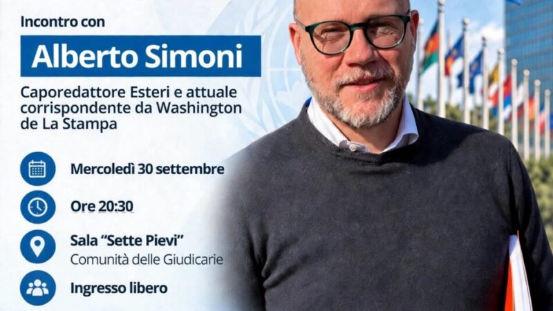 Comunità delle Giudicarie – 30 settembre ore 20.30 “Incontro pubblico con Alberto Simoni