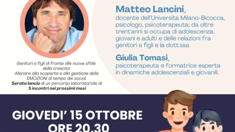 CRESCERE INSIEME: una serata con Matteo Lancini per parlare di genitorialità, adolescenza ed emozioni. 15 OTTOBRE 2026 – Paladolomiti di Pinzolo