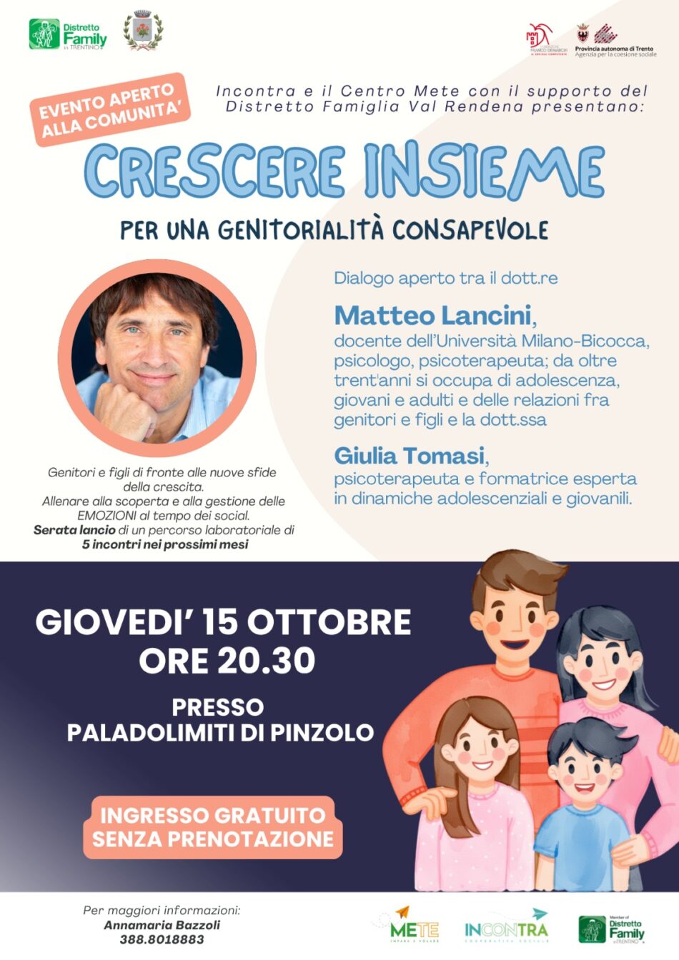 CRESCERE INSIEME: una serata con Matteo Lancini per parlare di genitorialità, adolescenza ed emozioni. 15 OTTOBRE 2026 – Paladolomiti di Pinzolo