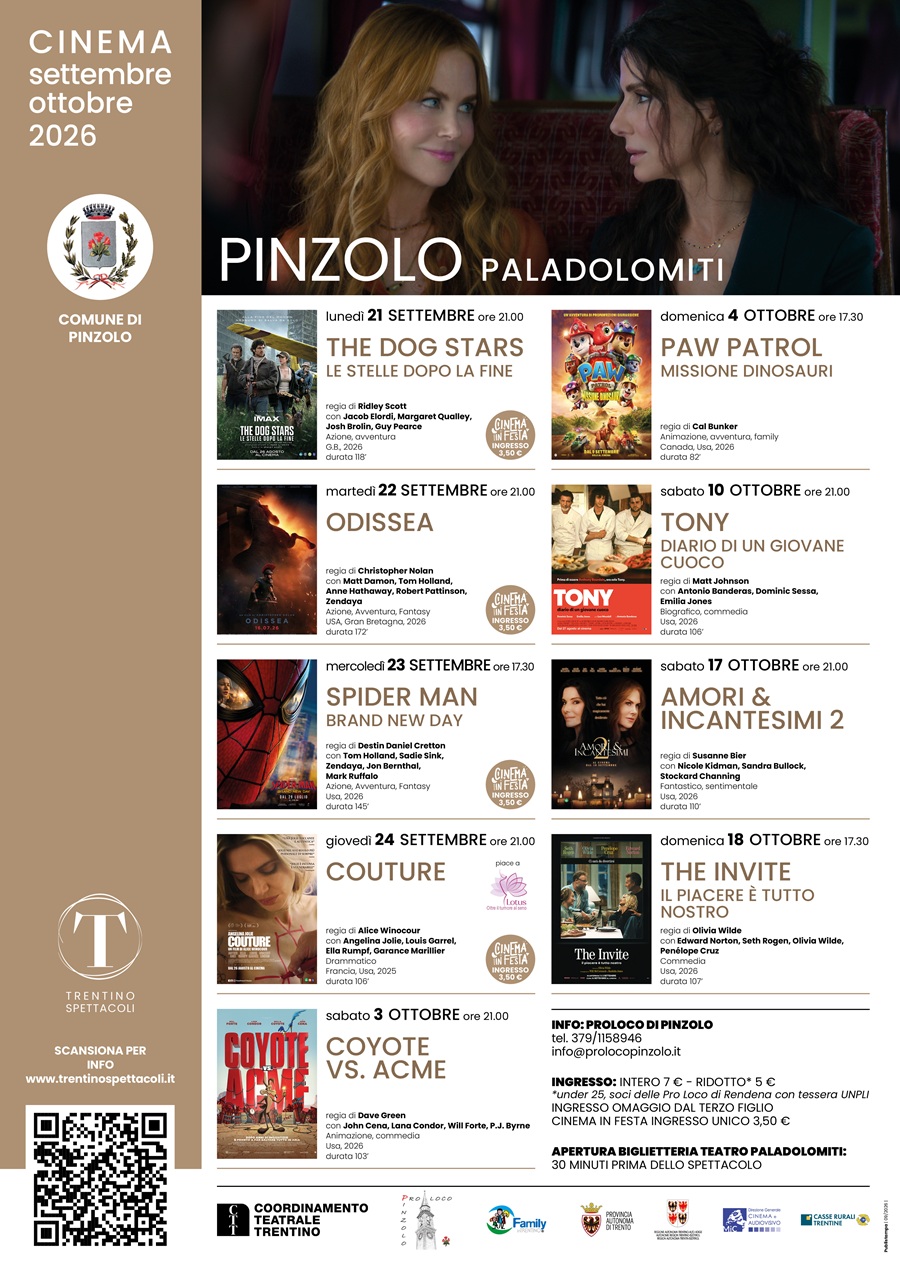 Cinema a Pinzolo: Programmazione film settembre/ottobre