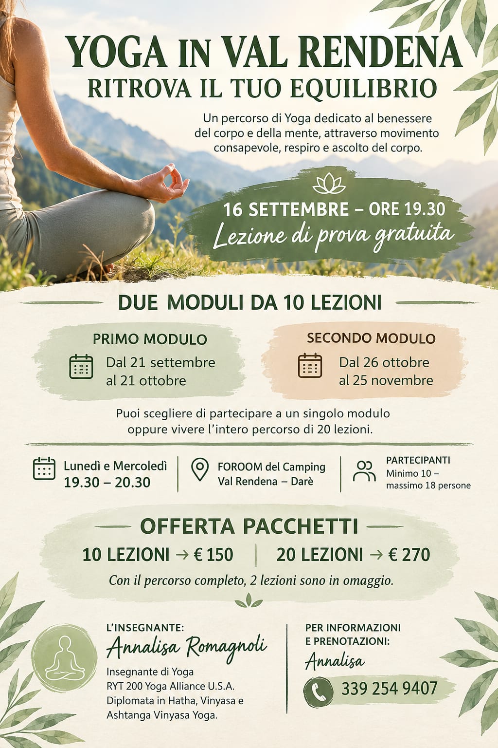 Corso di Yoga in Val Rendena a Darè – Dal 16 Settembre