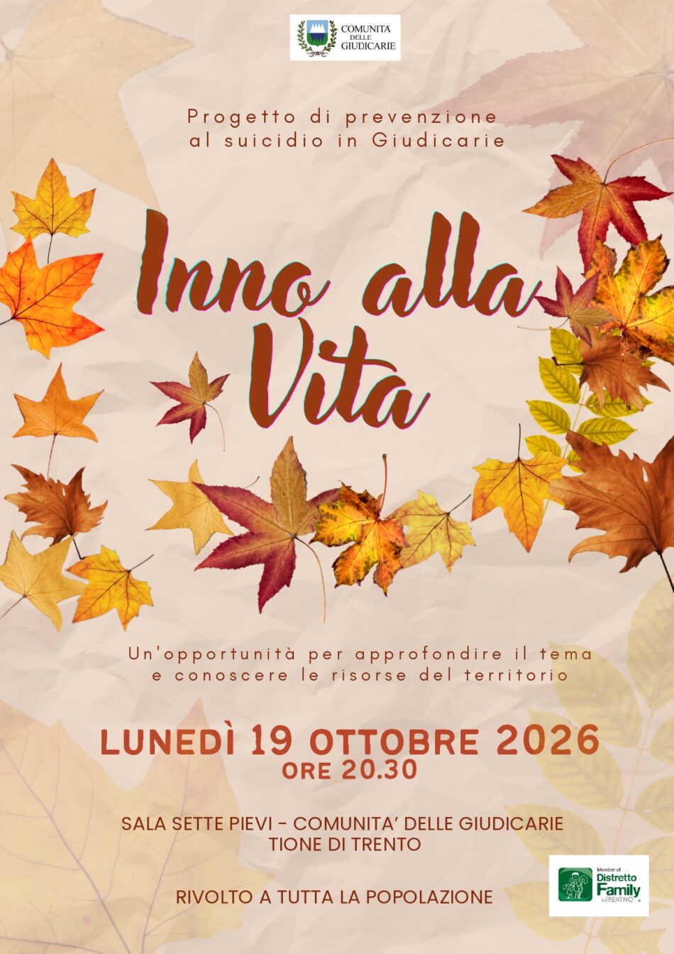 Lunedì 19 ottobre: Incontro “Inno alla Vita”