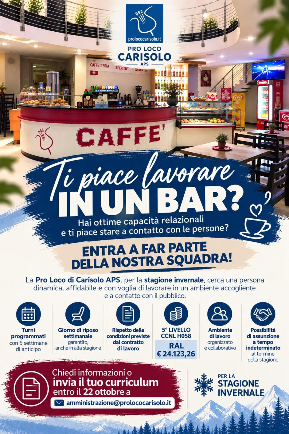 Vorresti lavorare al bar palazzetto di Carisolo?
