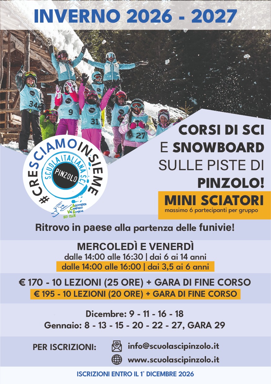 La Scuola Sci Pinzolo presenta i corsi di sci e snowboard dedicati ai più piccoli e ai ragazzi